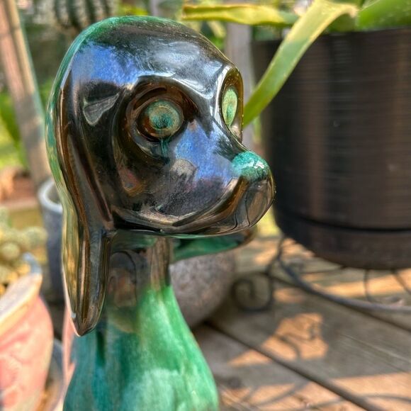 Vintage 70s Blue Mountain Pottery Green Glazed Hound Dog - Picture 3 of 16